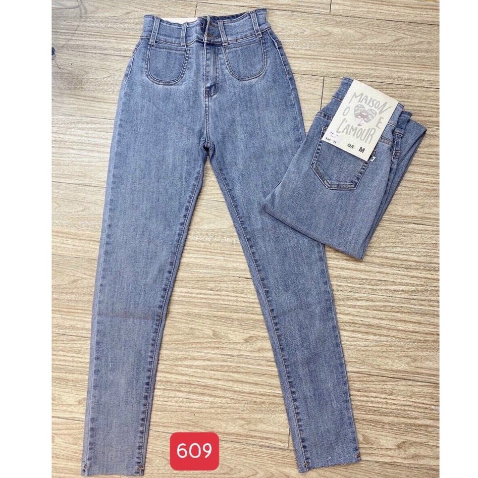Quần jean nữ xanh cao cấp - quần jean nữ túi nắp chất liệu denim co giãn (fom chuẩn shop) Lady-Hn Store88 NG09
