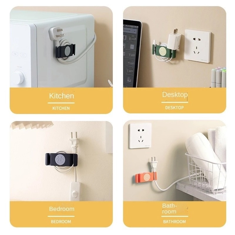 Set 4 Giá Đỡ Giữ Dây Cáp Sạc Tự Dính Tường Sáng Tạo Cho Phòng Ngủ/Nhà Bếp