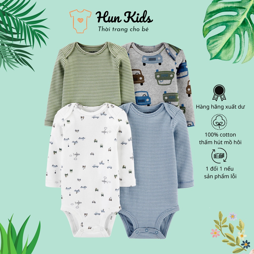 Set 3 body chip dài tay bé trai ❤️Freeship❤️Bodysuit xuất dư cotton cho bé - Hãng carter's -Giao màu ngẫu nhiên