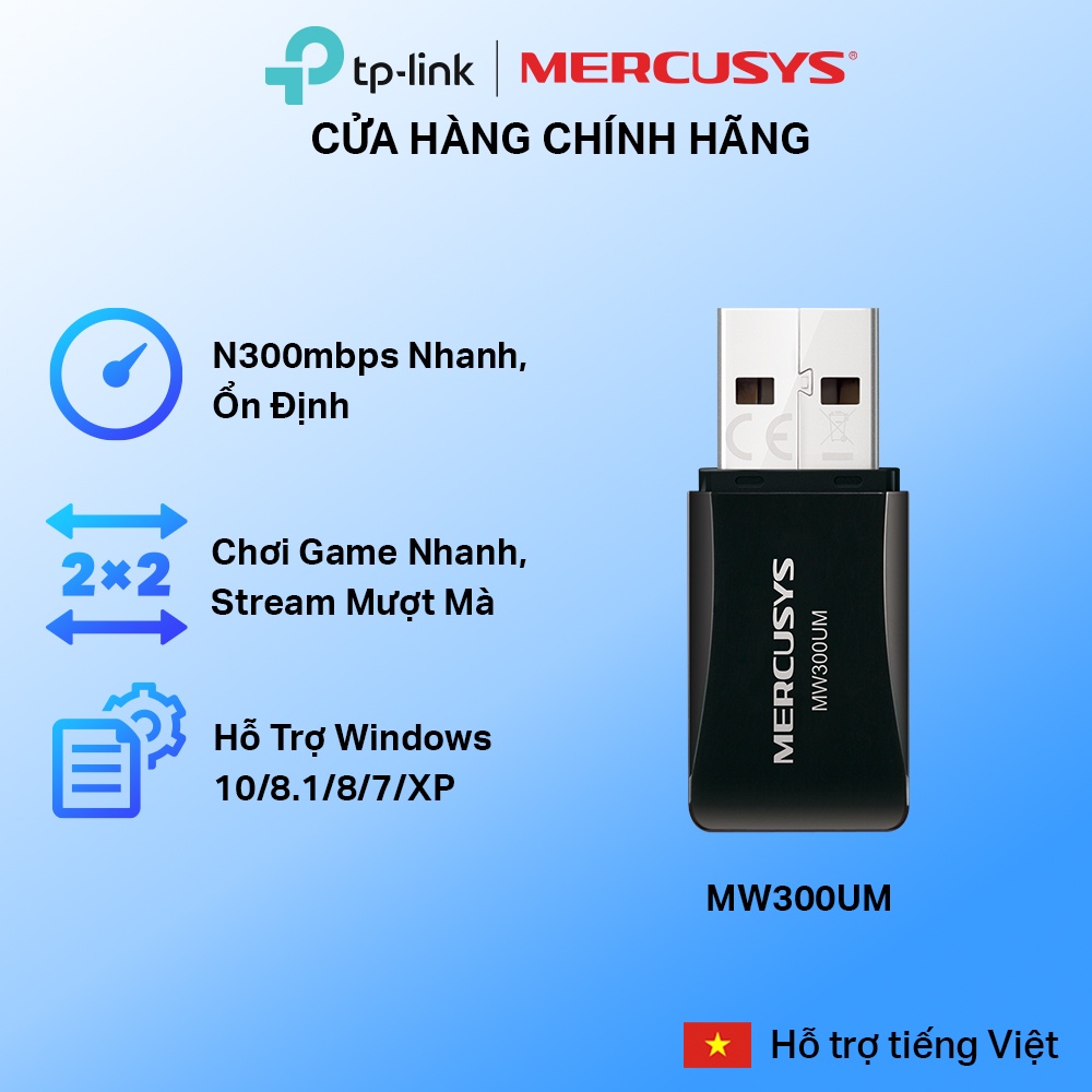 [Hỏa Tốc] Bộ Chuyển Đổi USB Wifi Mini Mercusys MW300UM Chuẩn N 300Mbps