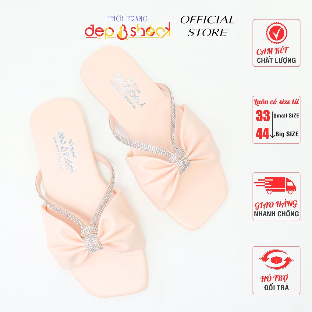 Dép lê nữ dép quai ngang đính đá cao cấp Depvashock bigsize  42 43