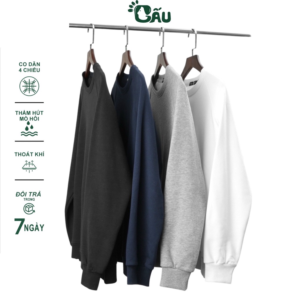 Áo sweater GẤU 194 vải nỉ chân cua thu đông co dãn, dày dặn mềm mịn form rộng phong cách Unisex - SWCC