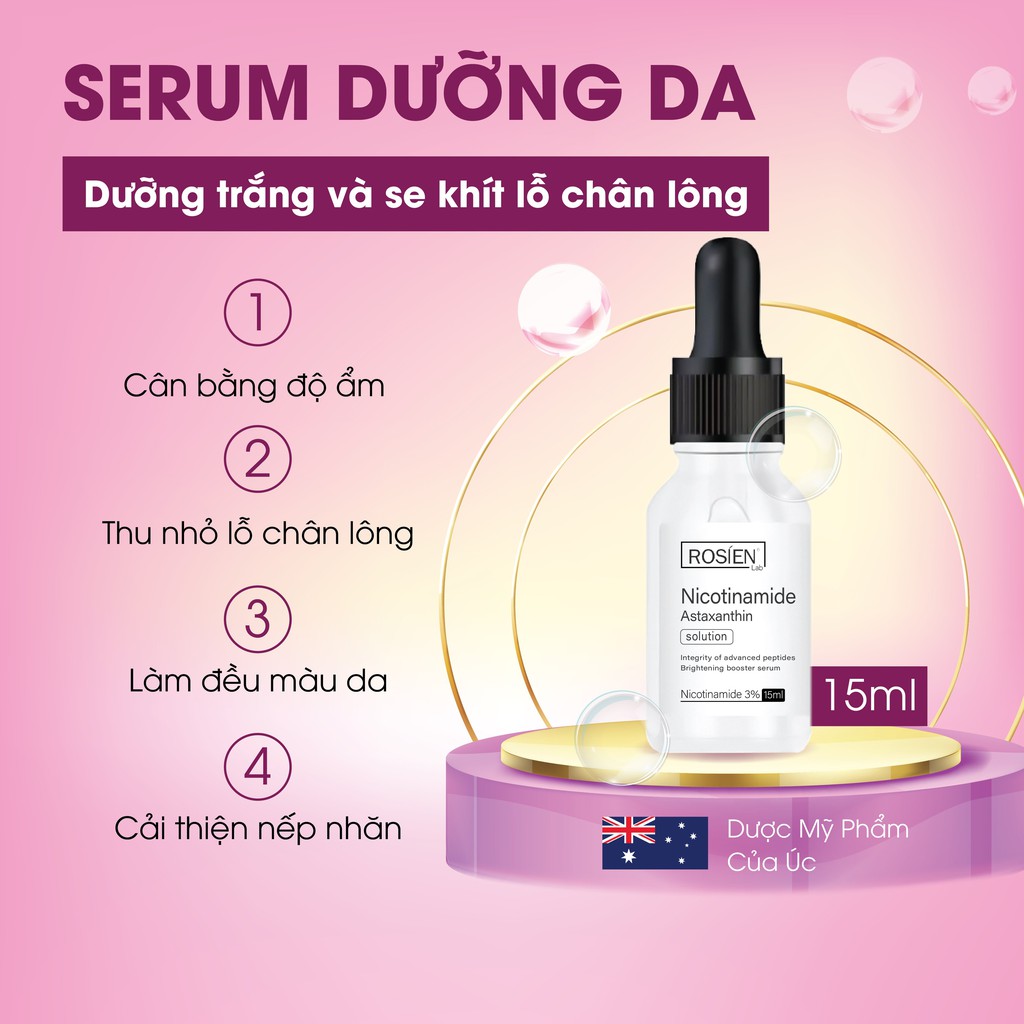Serum phục hồi, se khít lỗ chân lông - Rosien Nicotinamide Astaxanthin Solution 15ml
