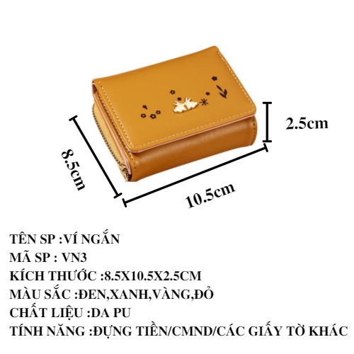 Ví nữ mini ngắn đẹp cầm tay thời trang cao cấp nhỏ gọn bỏ túi VN3