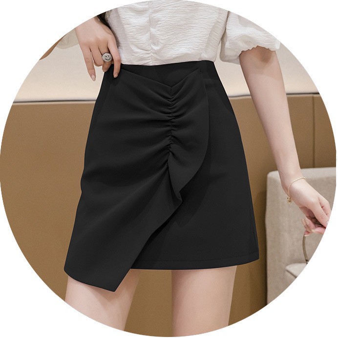 Chân váy chữ A dáng ngắn lưng cao vạt bèo trước cách điệu