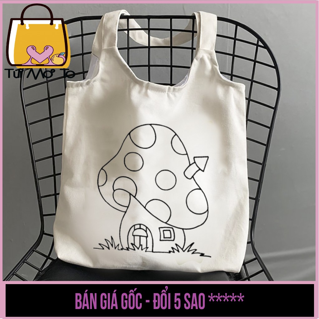 Túi tote túi vải túi canvas quai tròn có khóa kéo in hình đơn sắc dễ thương cho bé tô màu - Túi Mơ To store
