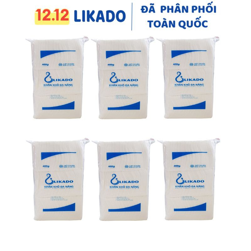 [LIKADO] Khăn giấy khô đa năng không hóa chất an toàn cho mẹ và bé 400G gấp tư (15*20cm) 300 tờ (6 gói)