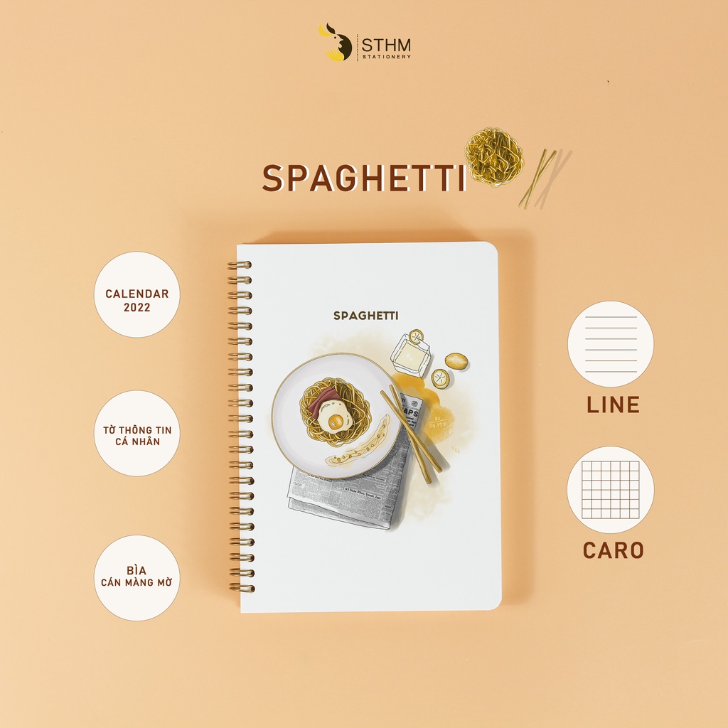 SPAGHETTI -  Sổ tay bìa cán màng mờ - Ruột kem 100gsm - STHM stationery