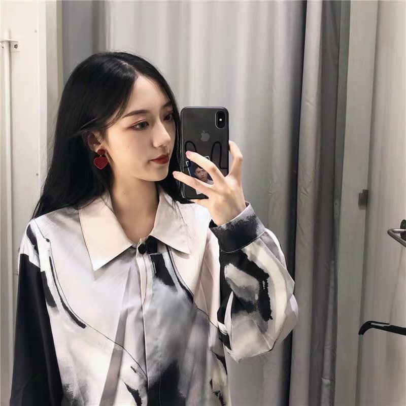 áo sơ mi nữ  vải lụa họa tiết đẹp