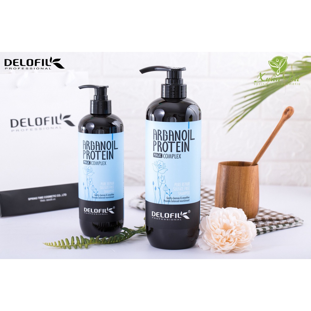 Bộ dầu gội, xả Delofil Arganoil Protein phục hồi dưỡng ẩm cho mái tóc mềm mượt và chắc khỏe (Dung Tích 500ml)