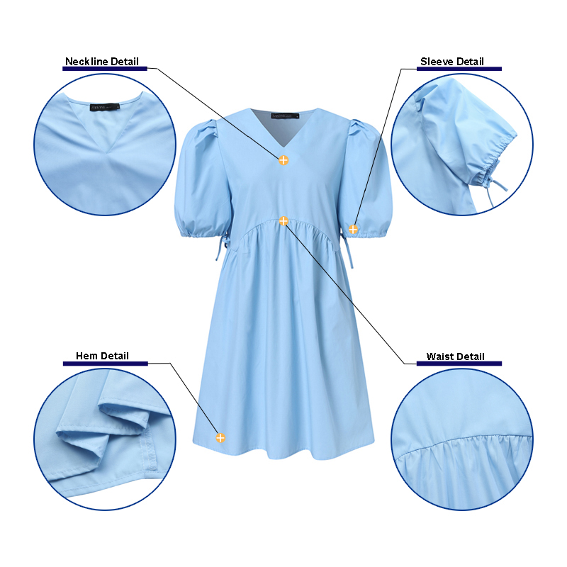 Đầm ZANZEA Ngắn Tay Cổ Chữ V Phối Xếp Ly Thanh Lịch Cho Nữ | BigBuy360 - bigbuy360.vn