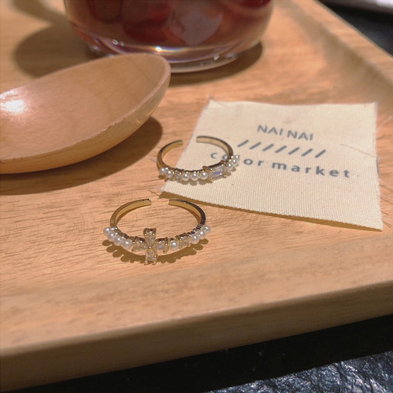 Nhẫn Hở Hình Hoa Đính Ngọc Trai Zircon Đơn Giản Thời Trang Hàn Quốc Cho Nữ