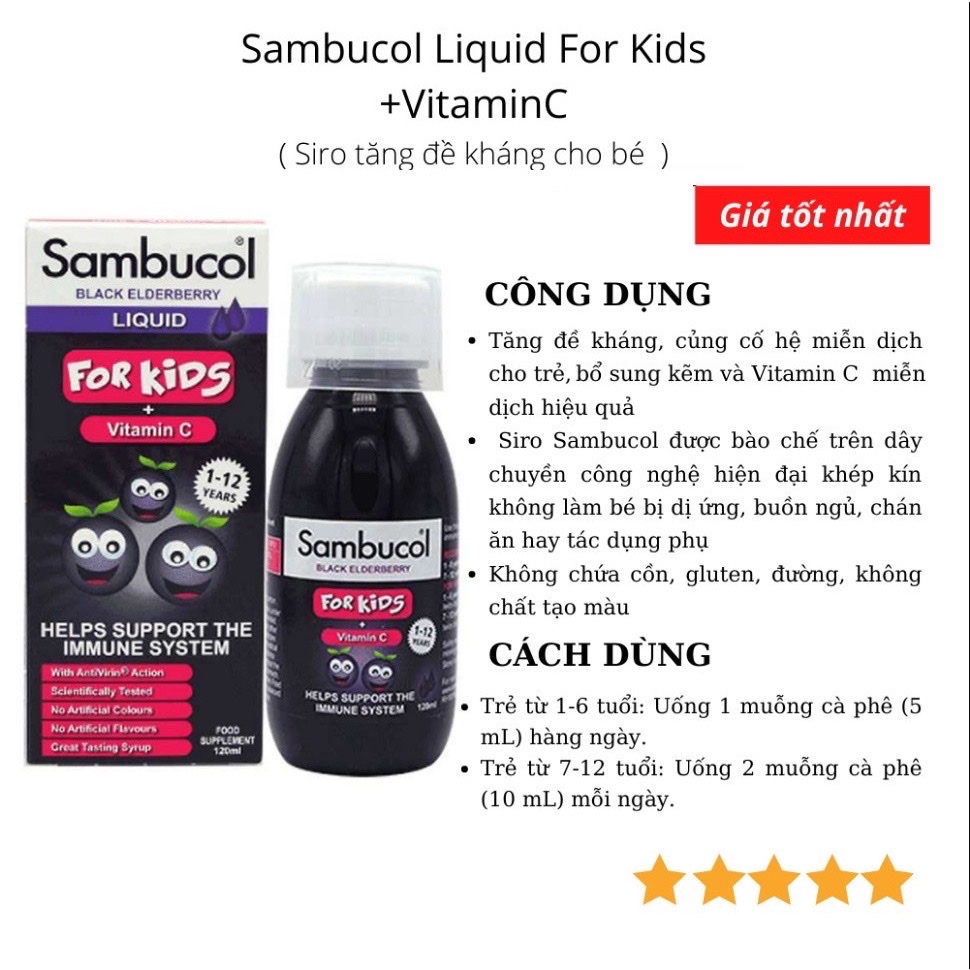 Siro Sambucol tăng đề kháng 120ml của Anh cho bé 1-12 tuổi