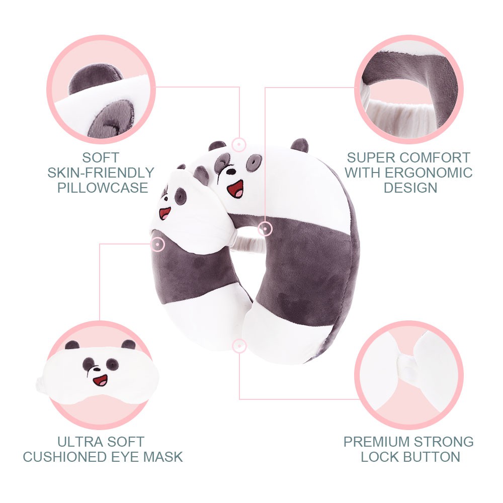 Gối chữ U Miniso hình gấu We Bare Bears U-shaped Neck Pillow (Panda)- Hàng chính hãng