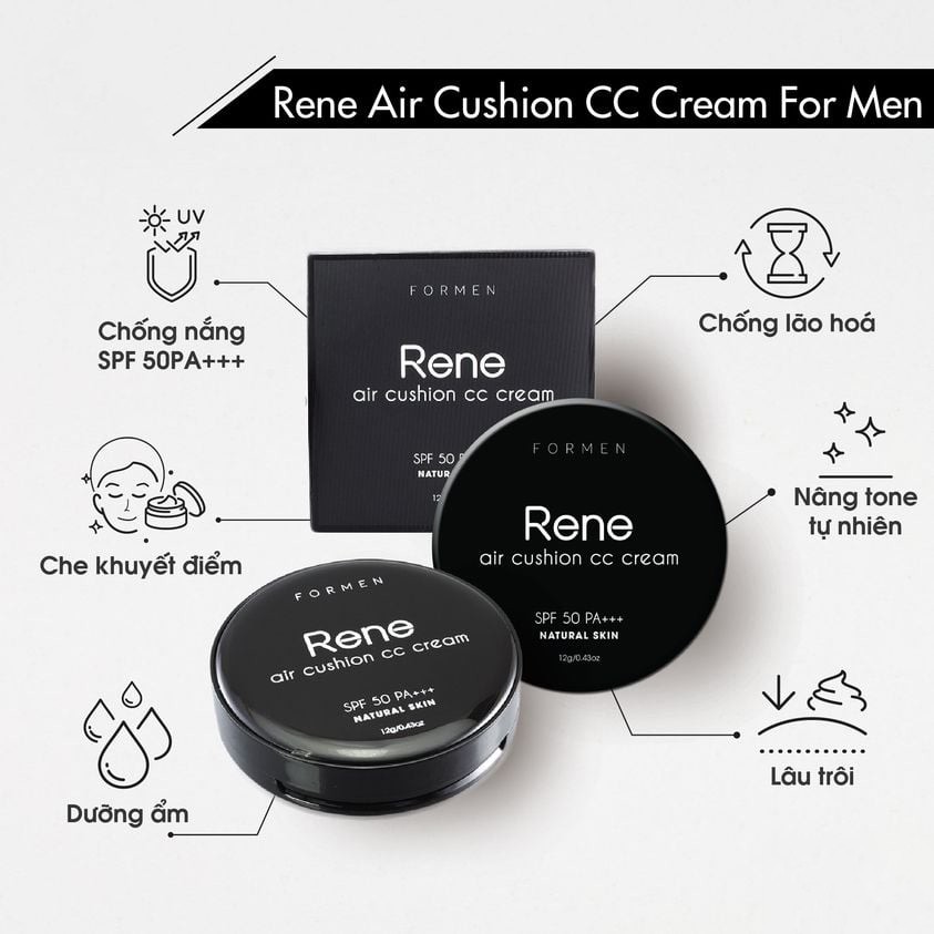 Phấn Nước Che Khuyết Điểm Siêu Mịn Và Chống Nắng Rene Air Cushion CC Cream SPF 50PA+++ cho Nam Giới