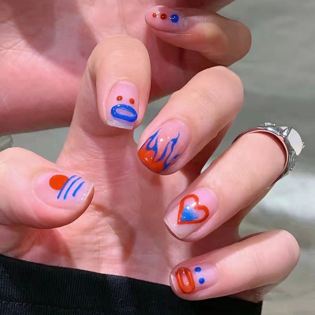 [Hàng mới về] Set 24 móng tay giả đầu tròn có thể tháo rời thời trang cho nữ kèm đồ dũa và keo