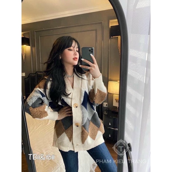Áo khoác cadigan len lông hoạ tiết trám