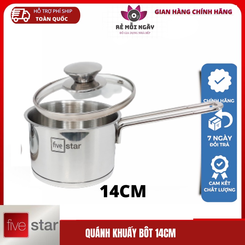 Quánh bột cháo 3 đáy inox 430 Fivestar Standard nắp kính dùng bếp từ (14cm)