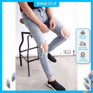 Quần jean nam mẫu rách hai gối chất như nước cất có size đại nha khách 802