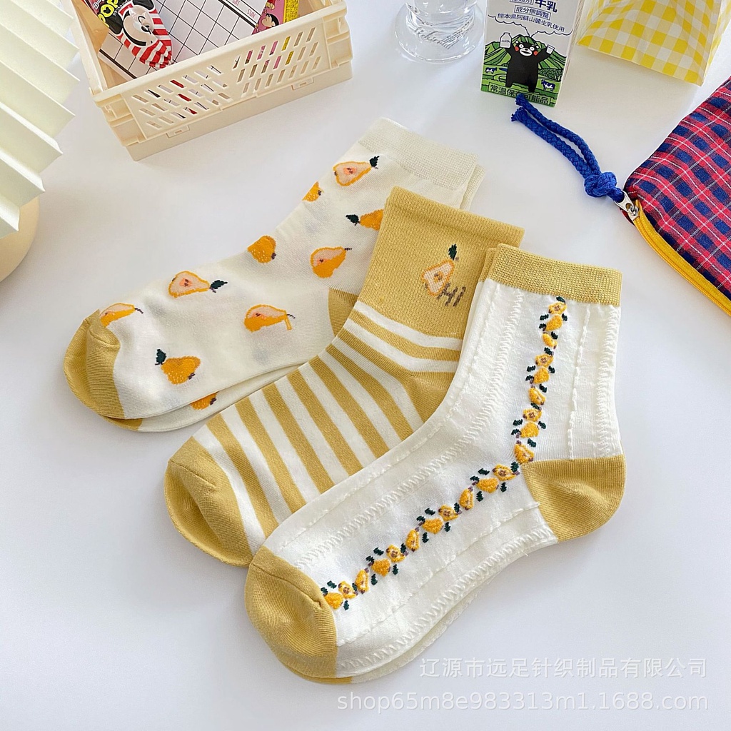 Tất Vớ Cao Cổ Nữ Hoạ Tiết Trái Lê Dễ Thương, Vớ Cotton Học Sinh Co Dãn Hàn Quốc - Subo Shop
