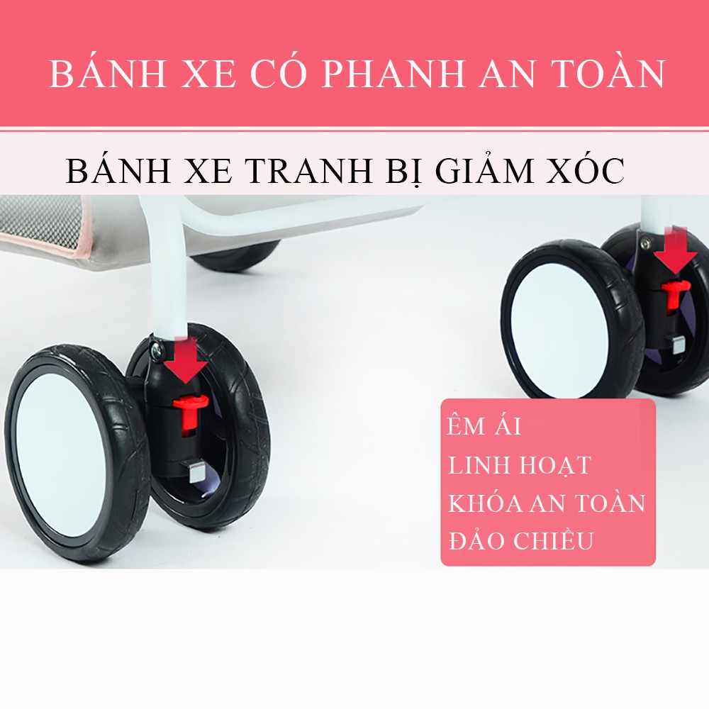 Xe đẩy cho bé hai chiều ba tư thế, Xe nôi đẩy gấp gọn, đệm lưới thoáng mát thiết kế tiện lợi gấp gọn dễ dàng