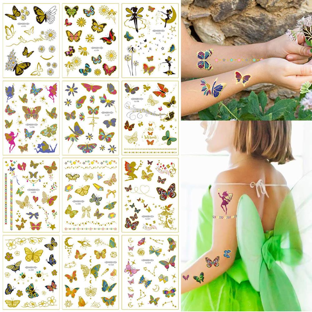 Hình Xăm Dán Tạm Thời Hình Bướm|Hình Dán Nghệ Thuật Kim Tuyến Chống Thấm Mồ Hôi