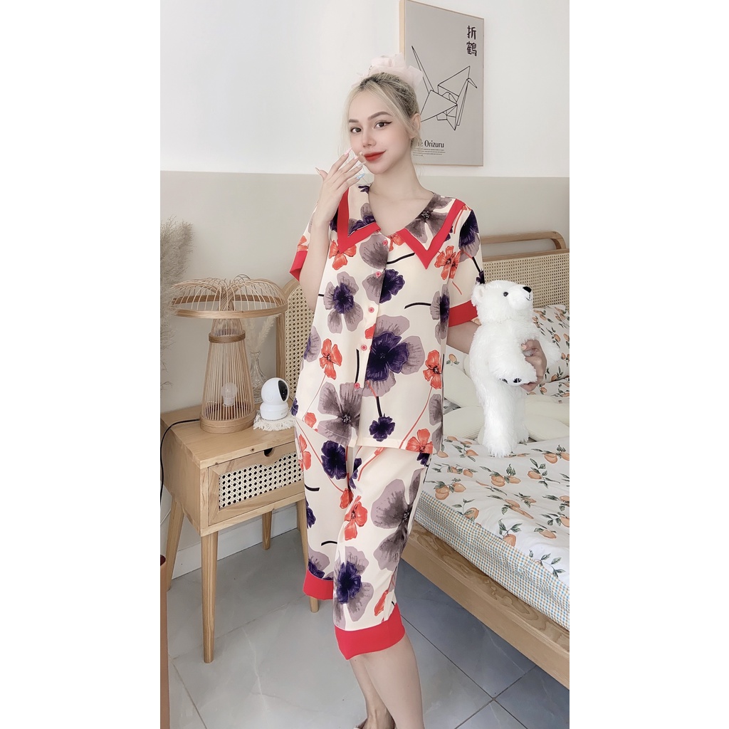 Đồ Bộ Mặc Nhà VAYO,  Bộ Pijama Lụa Nữ Cao Cấp Quần Lửng Thời Trang Lụa Mềm Đẹp Ngắn Tay Dưới 70kg Có Size M L | BigBuy360 - bigbuy360.vn