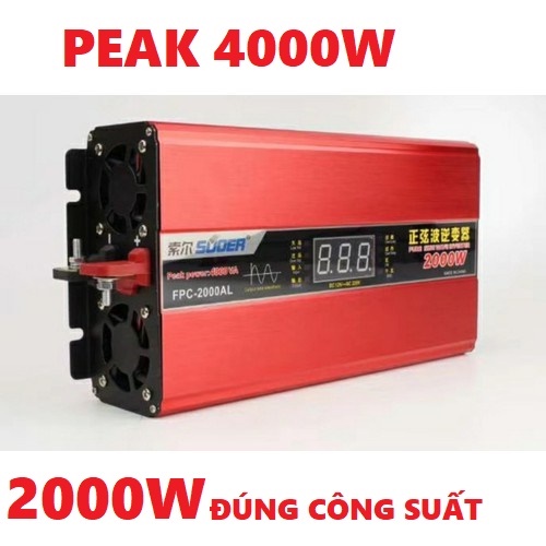 [Mẫu Mới] Bộ đổi điện sin chuẩn Suoer 2000w đúng công suất 12v sang 220v có Led hiển thị - FPC-2000AL