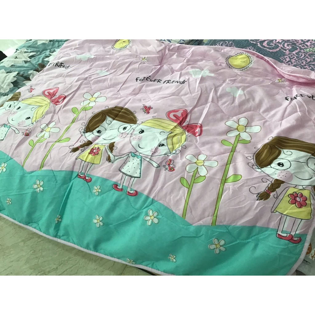 Chăn Cotton Đũi Điều Hòa Cho Bé Mẫu Hoạt Hình Cute giao màu ngẫu nhiên , kích thước 1m5*1m1