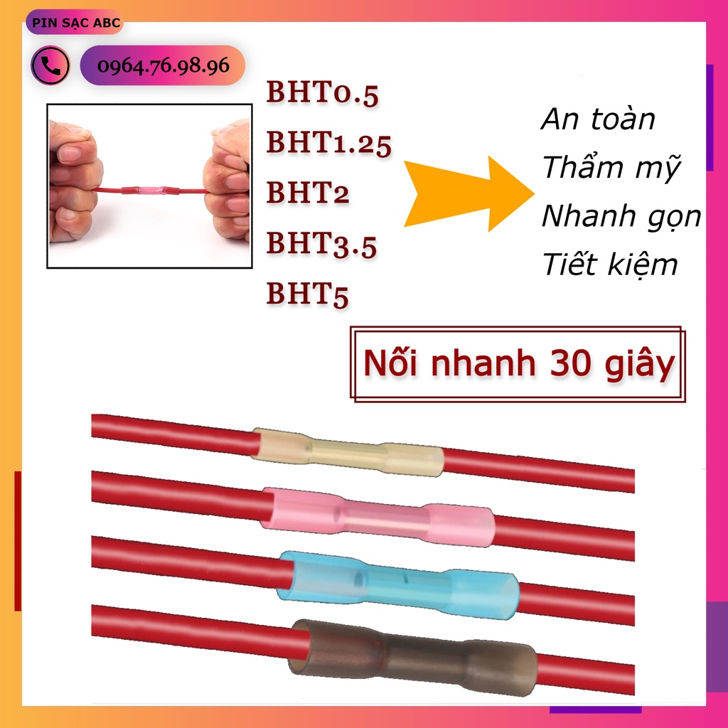 [combo 10c] Đầu cút nối dây điện co nhiệt, chống thấm nước BHT dùng cho dây 0.3-4.0mm2 dùng ngoài trời