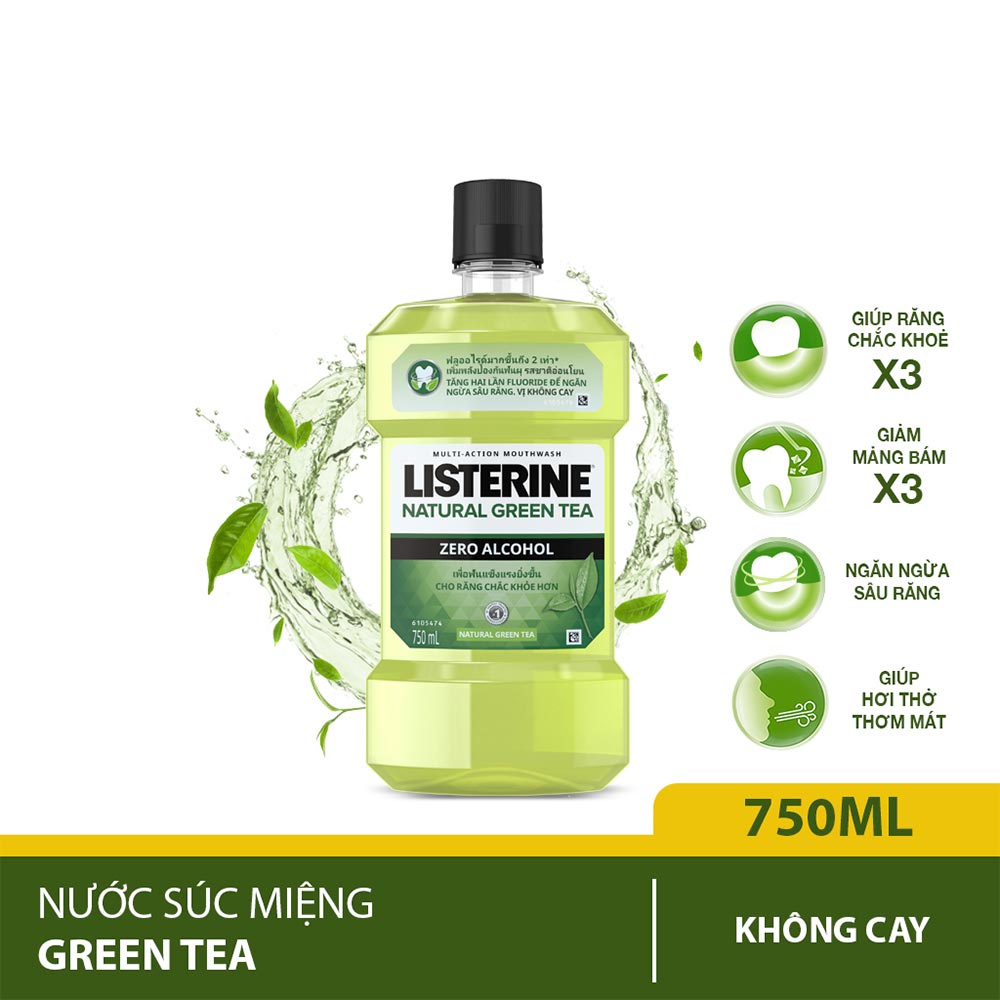 Combo 2 Chai Nước súc miệng Listerine trà xanh - Dung Tích 750ml + 250ml