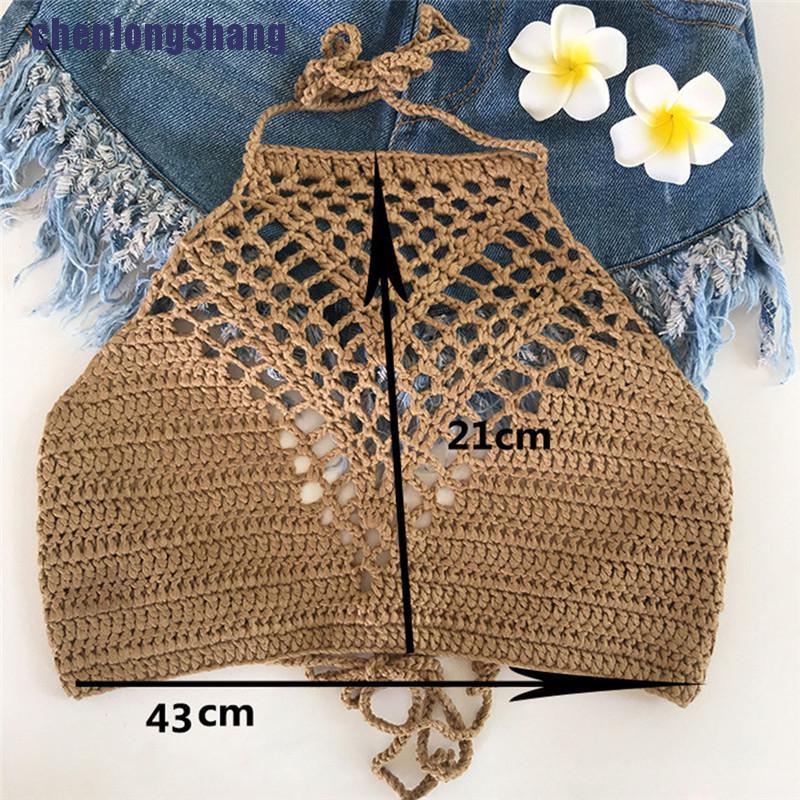 【CLS】Women Crochet Lace Handmade Knit Bra Beach Bikini Halter Cami Tank Crop T