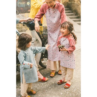 Áo Dài Trẻ Em Viola Tủ Nhà Mây màu Xanh nhạt quần be