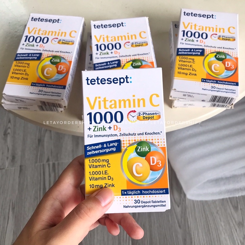 Vitamin C 1000 + KẼM + D3  hãng Tetesept, 30 viên