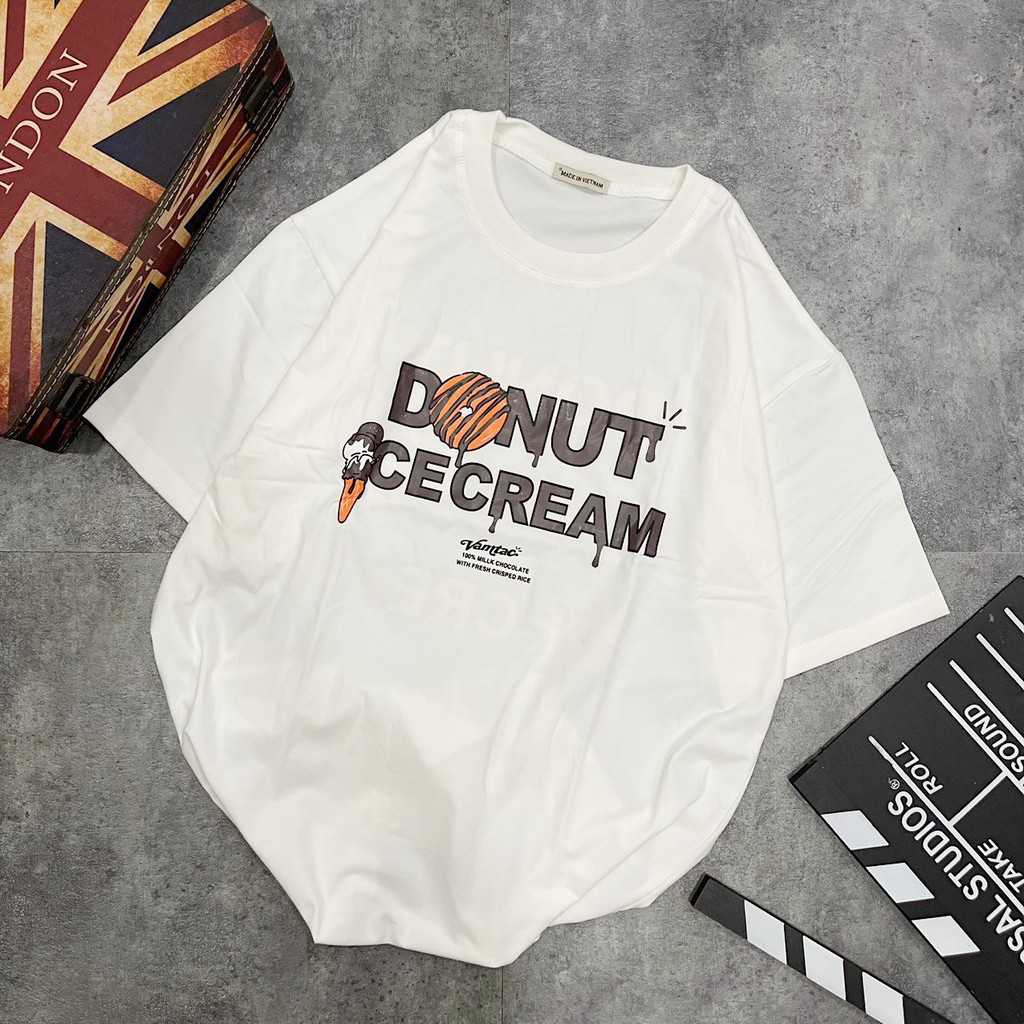 [Mã LT50 giảm 50k đơn 250k] Áo Thun Nam Nữ Unisex Form Rộng Tay Lỡ In Say Happy Hình Donut