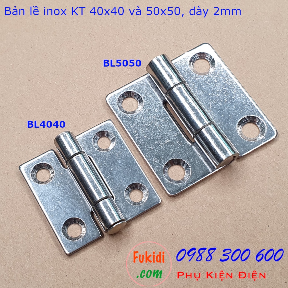 Bản lề inox 304 size 40x40mm dày 2mm - BL4040.2