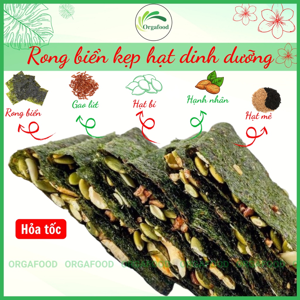Rong biển kẹp hạt dinh dưỡng hũ 250g Orgafood, ăn vặt healthy giảm cân, eatclean, cho gymer hỏa tốc