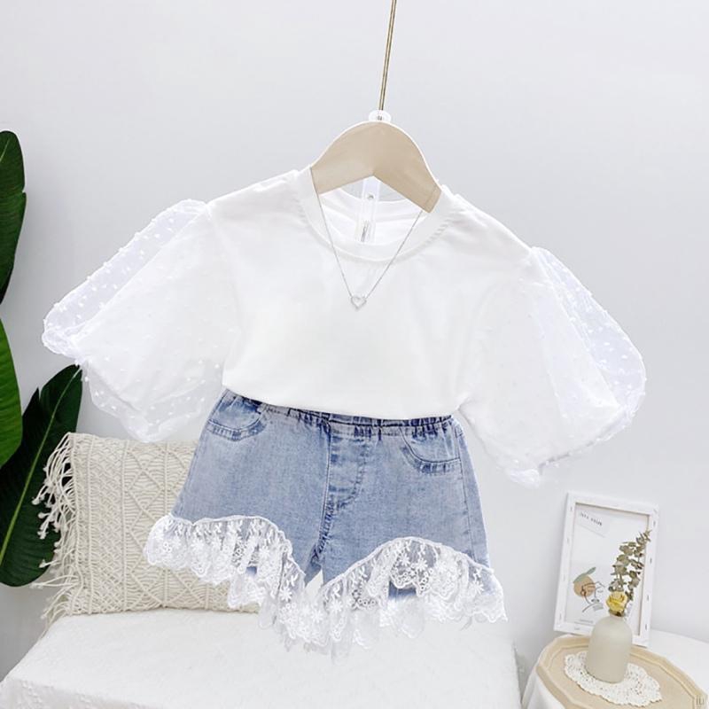 Quần Short Jeans Ống Rộng Màu Trơn Cho Bé Gái