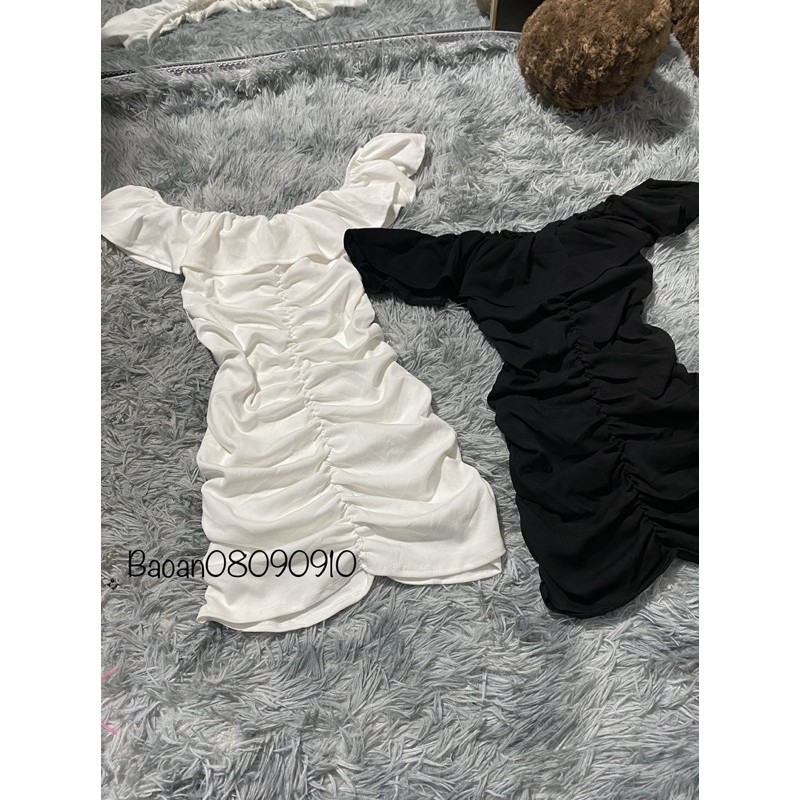 Đầm ôm body kiểu bẹt vai viền bèo nhún dễ thương chất vải thun Borip | BigBuy360 - bigbuy360.vn