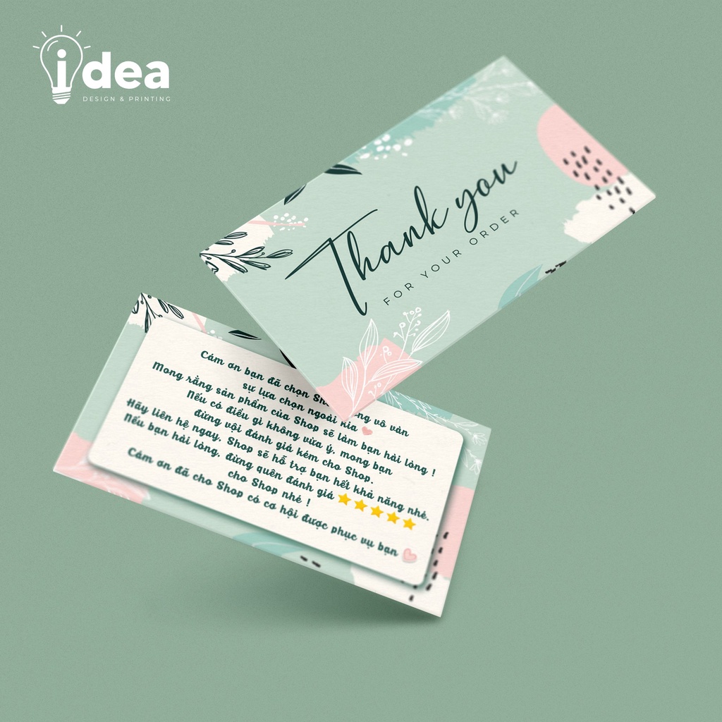 Card Cám Ơn, Card Thank You, Thiệp Cảm Ơn - Size 9x5,4cm - Giấy C300 Cán Màng Mờ 2 Mặt Màu Xanh Tinh Tế