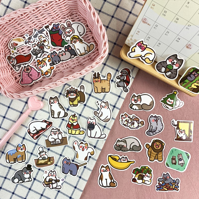 Set 40 Tấm Sticker Hình Mèo Cảm Xúc Dễ Thương MÃ ST2124