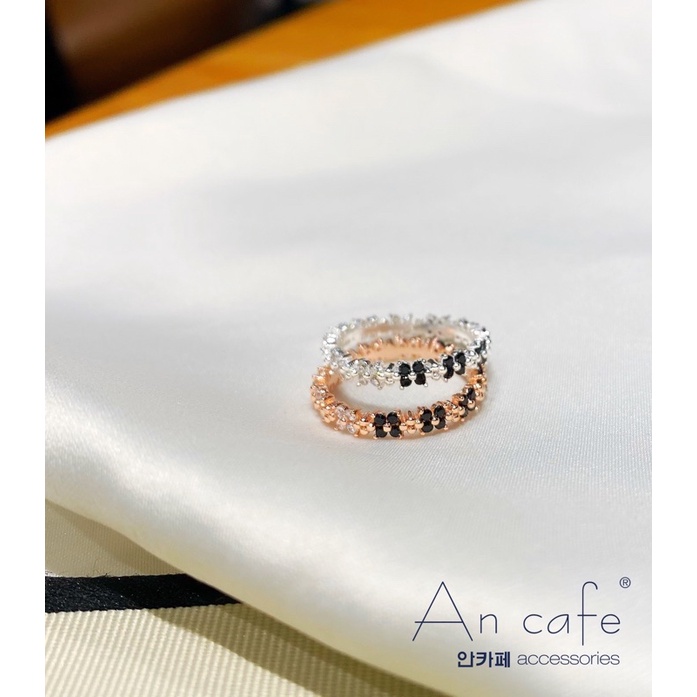 Nhẫn nữ, nhẫn đá trắng đen xinh hàn quốc