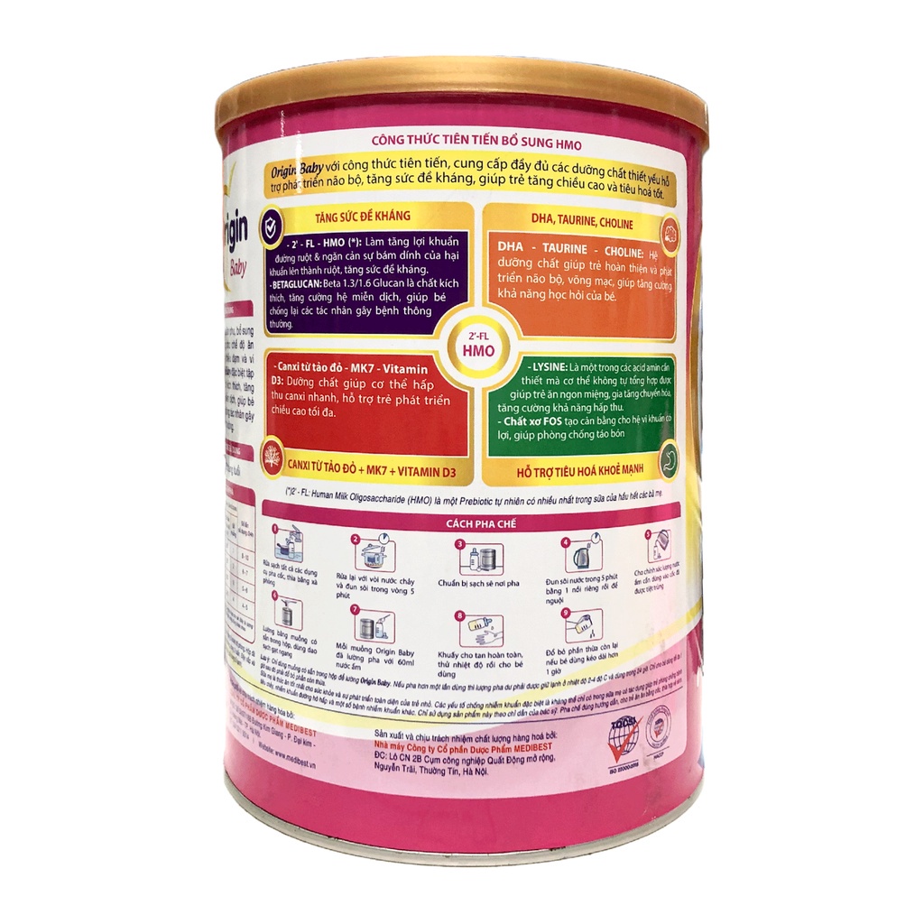 Sữa Origin baby 400g-900g cho bé từ 0 -12 tháng, nhẹ cân, ốm yếu- HMO, canxi từ tảo đỏ