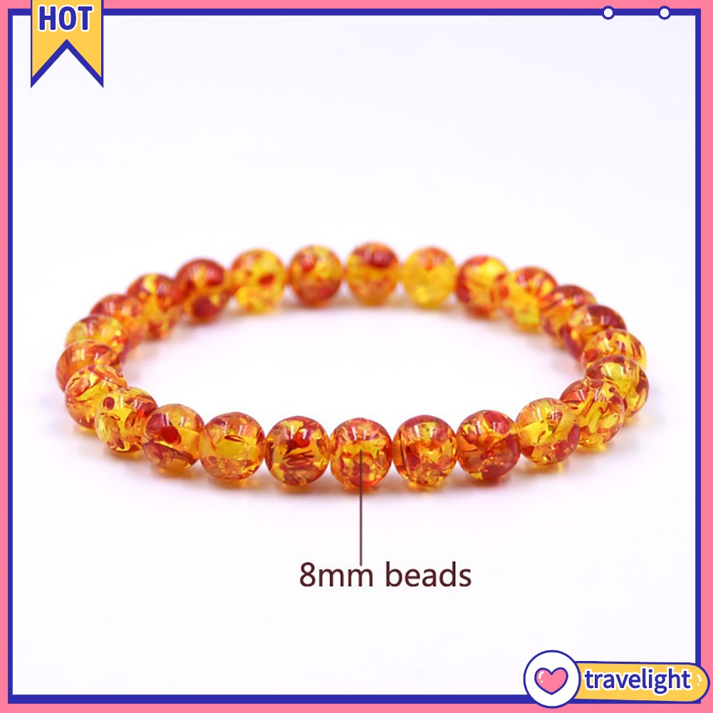 (Travelight) Vòng tay chuỗi hạt đá hổ phách 8mm/10mm thời trang cho nam và nữ