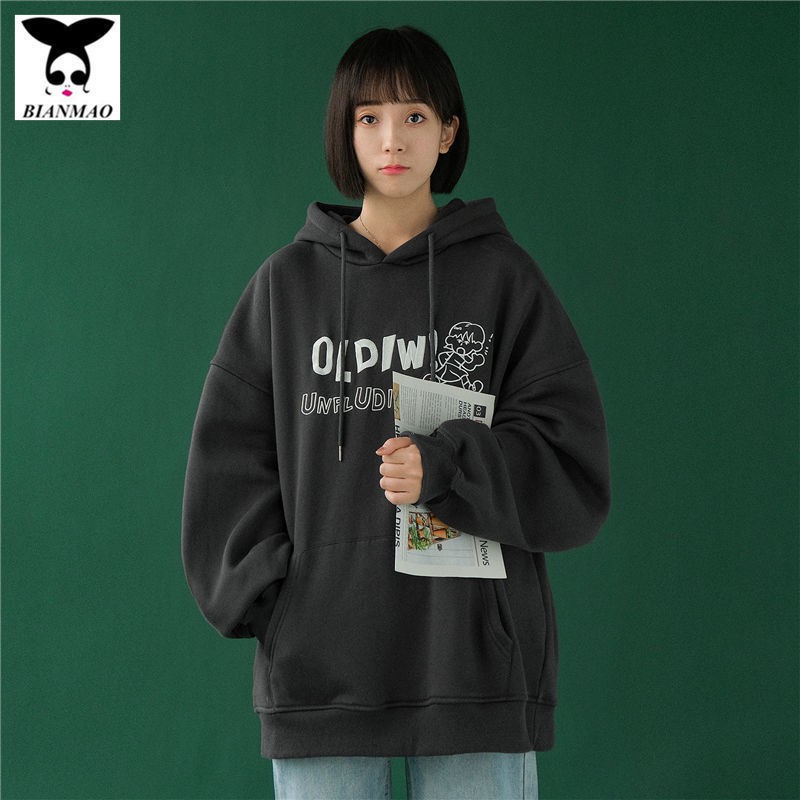 Áo Hoodie Dáng Rộng Chất Nhung Dày Dặn Phong Cách Hàn Quốc Thời Trang Mùa Đông Mới Cho Nữ