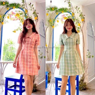 Đầm cổ bẻ xếp ly eo