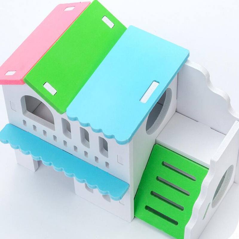 Nhà gỗ 2 tầng nhiều màu sắc dành cho chuột hamster