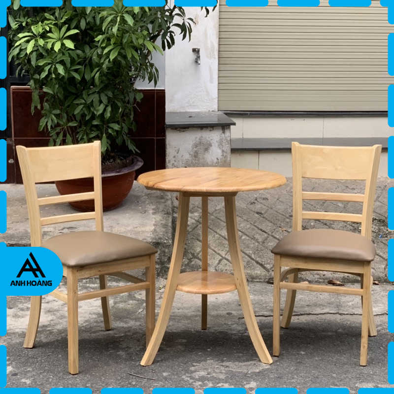 Bộ bàn tròn ghế cafe cabin mặt nệm màu gỗ tự nhiên mới