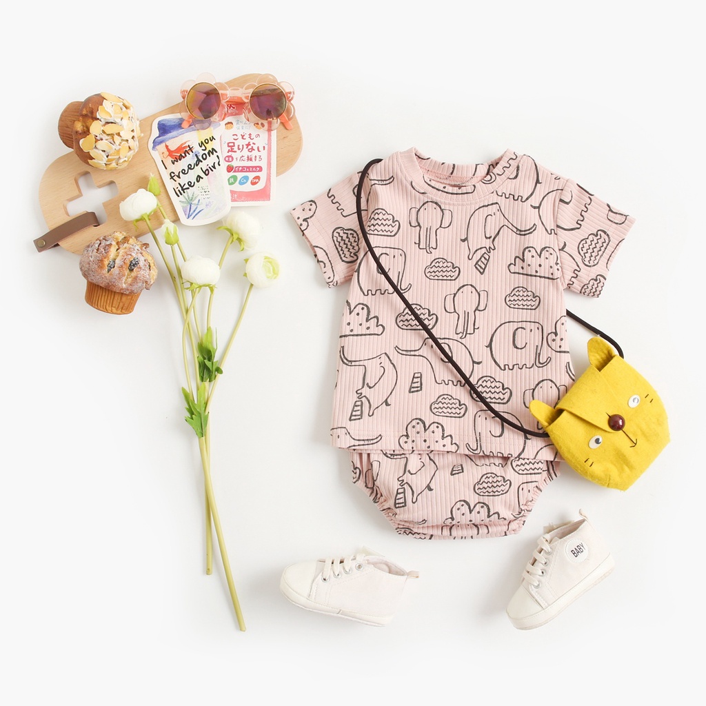 Sanlutoz Mùa hè Bộ quần áo Trẻ sơ sinh Cô gái Phim hoạt hình Bộ đồ ngủ