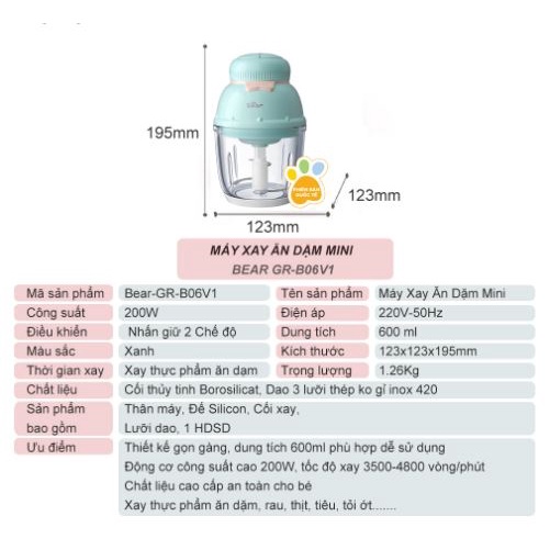 Máy xay Bear 0.6L MINI CỐI THỦY TINH BẢN QUỐC TẾ CHÍNH HÃNG